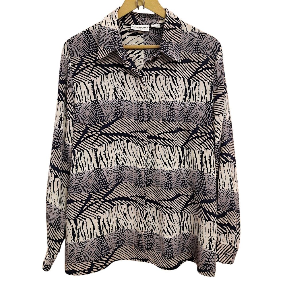 Vintage Alfred Dunner Women Button Up Long Sleeve Shirt Size 16 Animal Print